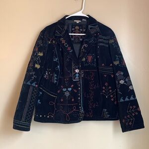 Chicos blazer velvet embroidered vintage jacket mature coastal grandma size 2